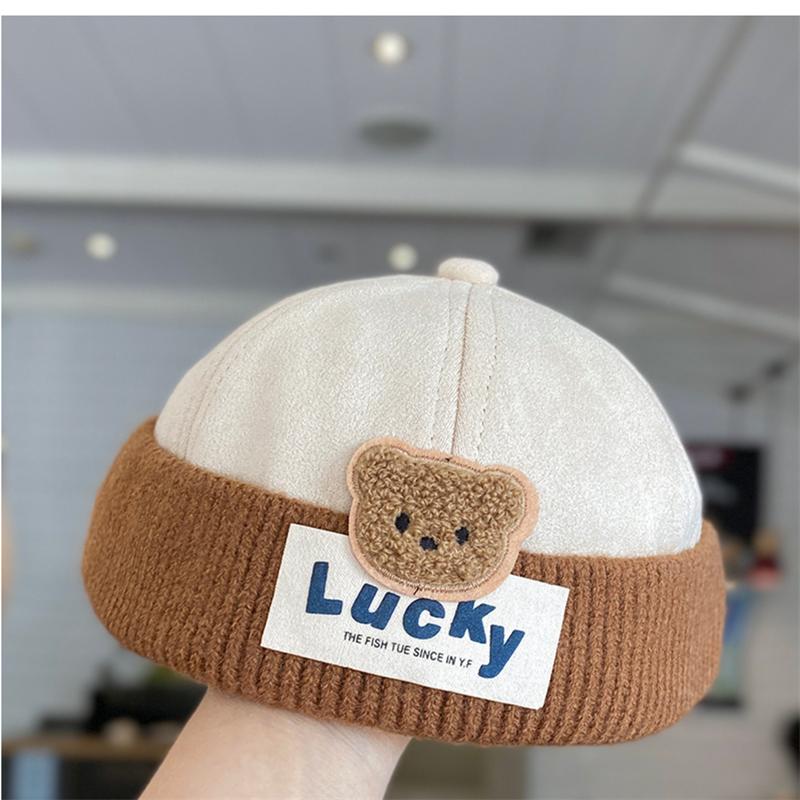 Product Introduction of 1-4Y Windproof Suede Kids Landlord Hat Korean Bear Baby Knit Brimless Cap Children Melon Caps Autumn Winter Warm Docker Hats 6