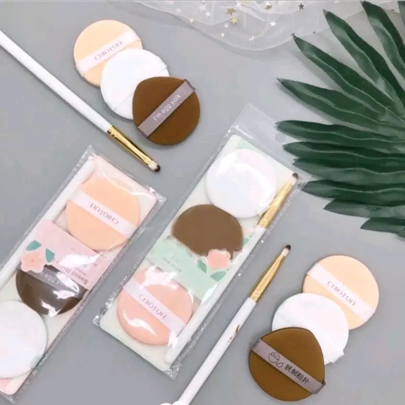 Sponge Bedak Isi 3 pcs+ Brush Set Beauty Tools Spons Cushion 4in1 1