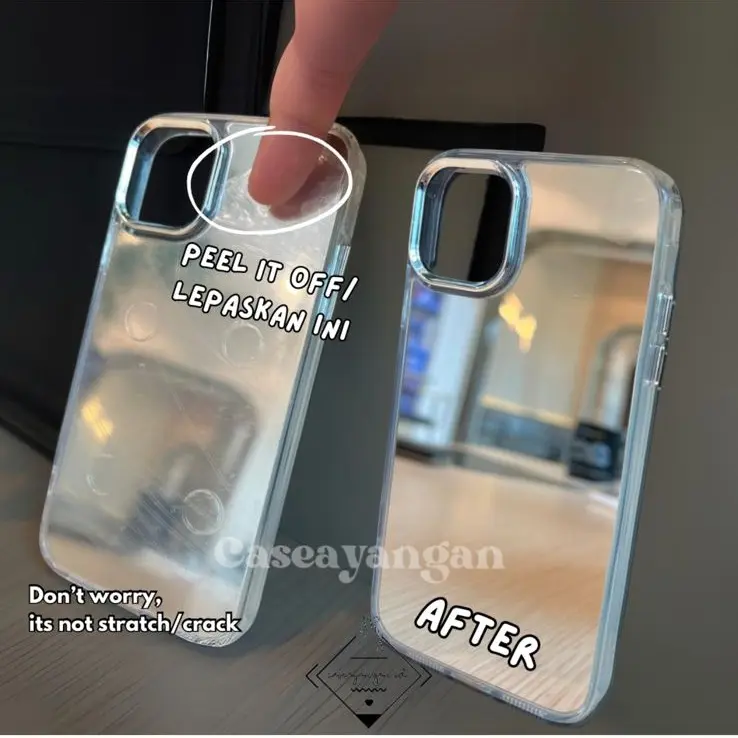 Clear Mirror Case For IP (7 - 15) 7 8 SE 2020 2022 PLUS X XS XR 11 12 13 14 15 PRO MAX Casing Lucu Silver Casing Hologram 1