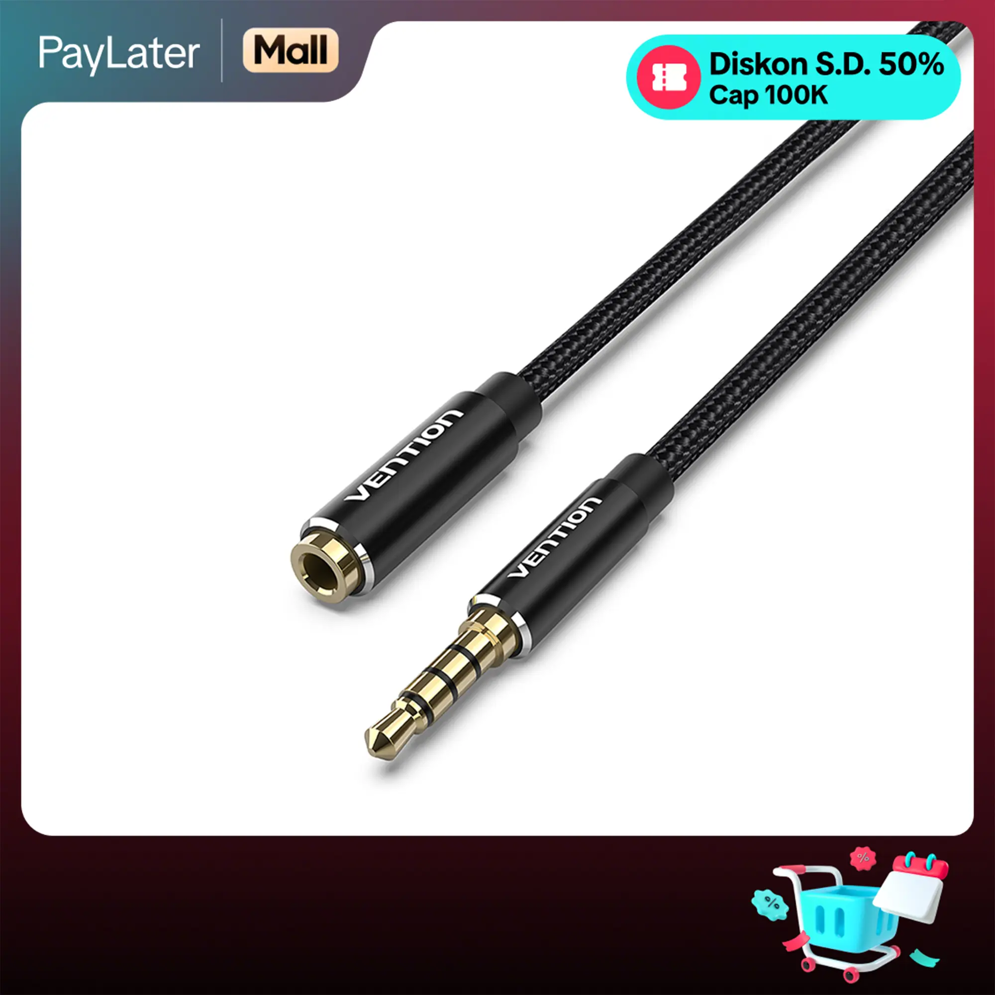 Vention Kabel Perpanjangan Aux Extension Audio 3.5mm TRRS Male To Female Braided BHC Accessories Metal
