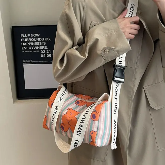 Thai Gentlewoman-canvas bag with colored prints, versatile casual shoulder bag, sling bag, new womens crossbody bags