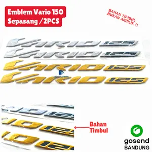 Emblem Stiker Sticker untuk Motor Honda Vario 125 150 3D Timbul Sepasang Warna Silver Chrome Emas