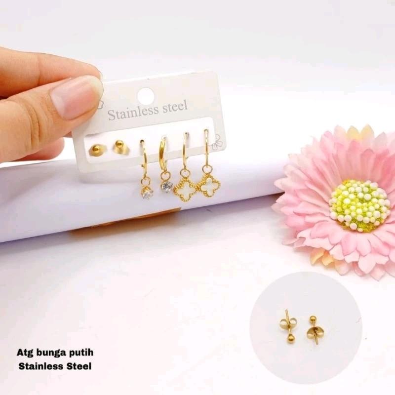 anting bunga korea satu set titanium terbaru anti luntur dan karat Elegan Hadiah 1