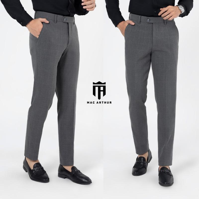 Quần âu kẻ vuông nam cao cấp MAC ARTHUR chất vải Gỗ Sồi tự nhiên, mềm mịn, mát lạnh, chống nhăn, co giãn Menswear Pants, Có Túi