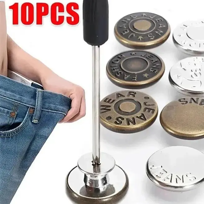 Kancing Pinggang Adjustable Jeans Tanpa Paku & Jahitan, Aksesoris Sabuk Jeans Pelangsing untuk Wanita