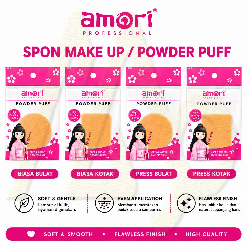 Amori Professional Powder Puff Spon Press & Biasa untuk Hasil Flawless dan Natural Tahan Lama - MJB