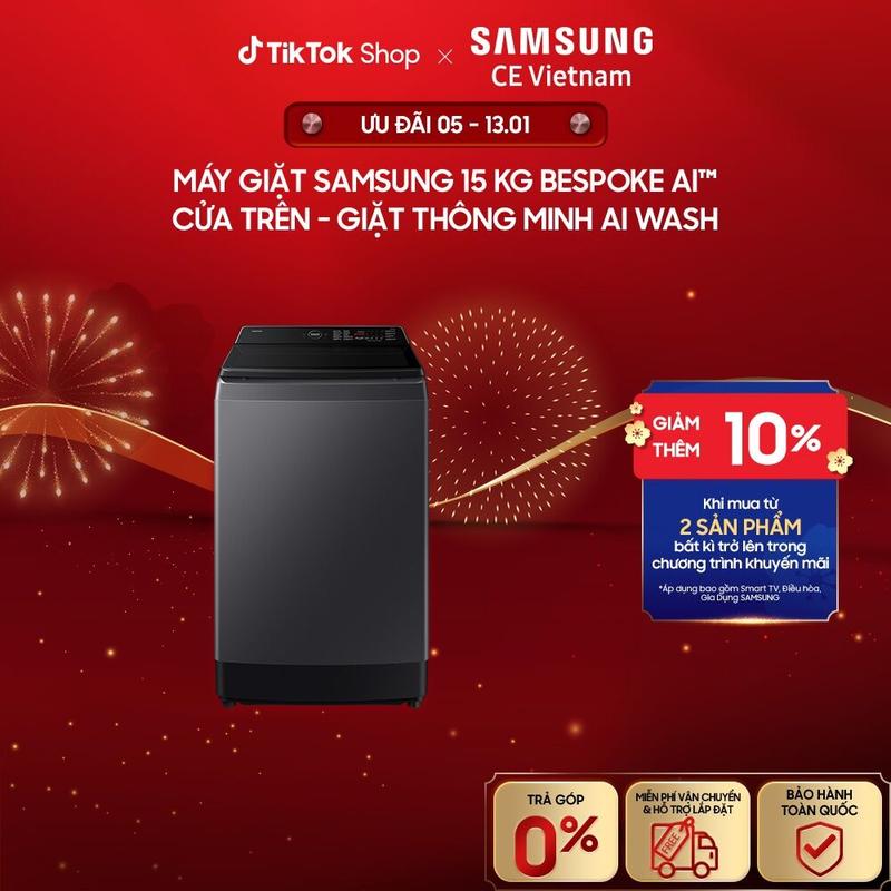Máy Giặt SAMSUNG 15 kg Bespoke AI - Cửa Trên -Giặt Thông Minh AI Wash Màu Xám WA80F15S5CSV
