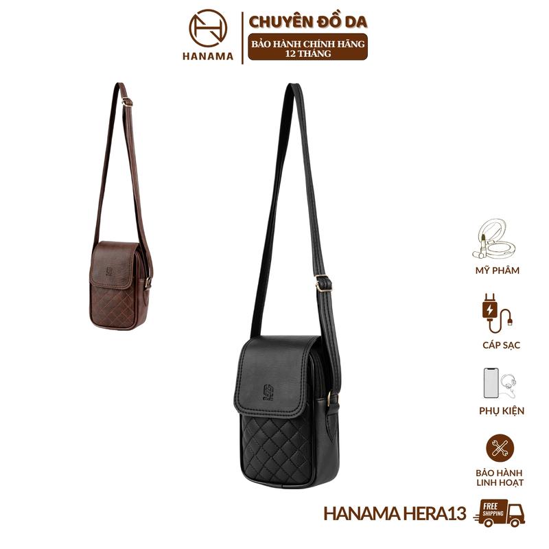 [DAILY_HANAMA]_Túi xách thời trang túi đựng điện thoại Hanama Hera 13 họa tiết trần trám có nắp hai mầu Nâu - Đen Dabag