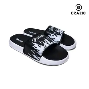ERAZIO Sendal Selop Distro Anak Dan Dewasa Cewek Cowok Motif Api Original Sandal Slip On Pylon Pria Dan Wanita Ringan Anti Slip Kualitas Premium Ukuran 28-43 Selop Karet Black Kaki Fashion Sepatu