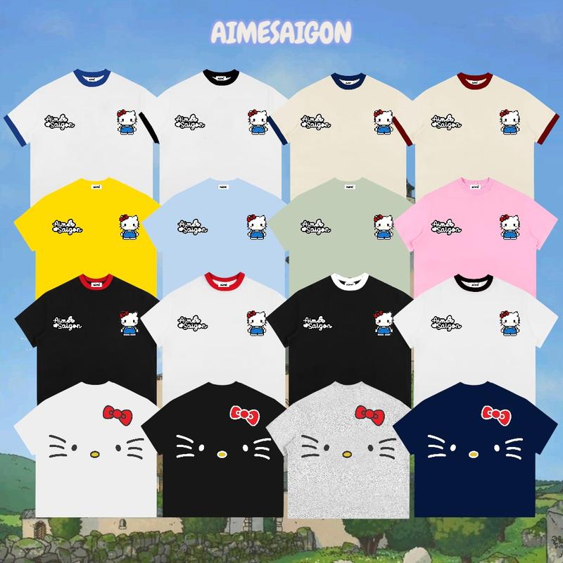 Áo Thun Boxy AIMÉ Cotton 250gsm Cổ Tròn Nam Nữ " Kitty 2 mặt " Áo Phông Nữ Form Rộng Nữ Mùa Hè Kiểu Đẹp