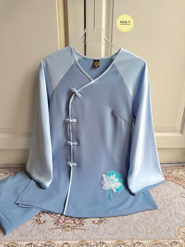  DL04 MÀU LAM  Họa Y  bộ Đồ Lam Đi Chùa đồ lam đi chùa bigsize nữ S M L XL  XXL Pháp Phục trang phục truyền thống chất lụa tuyết Women  áo hoa sen Voi trung niên dep việt bà ba dài mặc  tết 