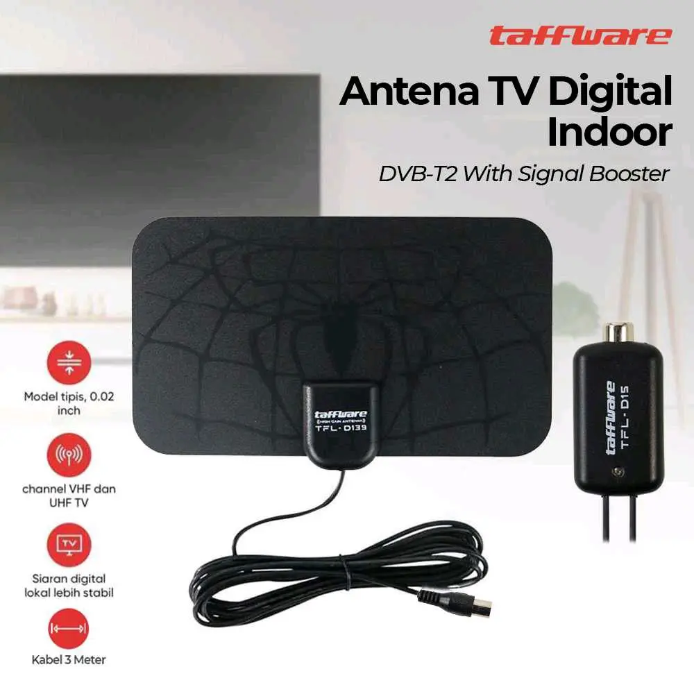 Antena TV Digital DVB-T2 25dB Spider Pattern Signal Booster - TFL-D139 Kabel