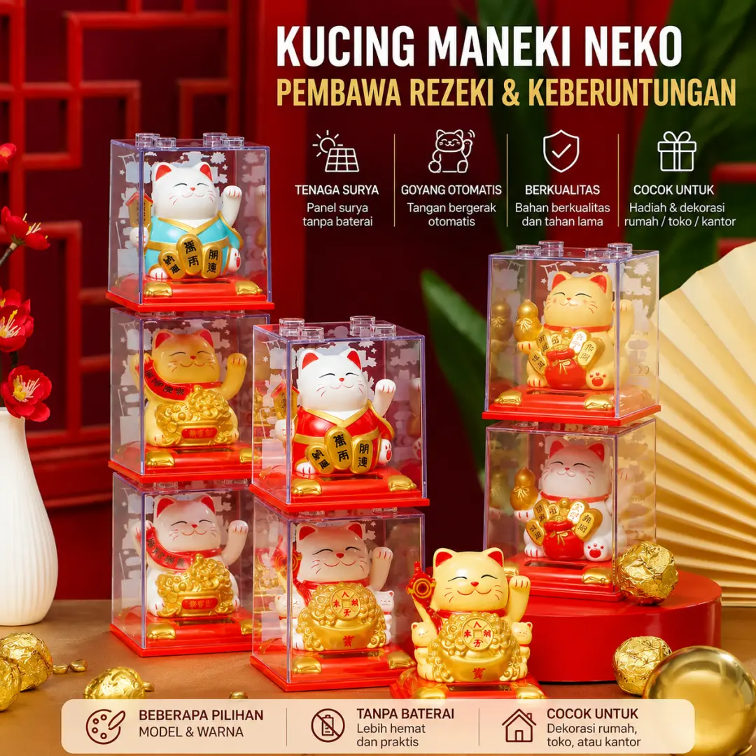 [SPRINTT] PM017 Pajangan Patung Kucing Hoki Lucu 10cm Solar Tangan Goyang Otomatis Energi Surya Pajangan Lucky Cat Premium Hiasan Tahun Baru