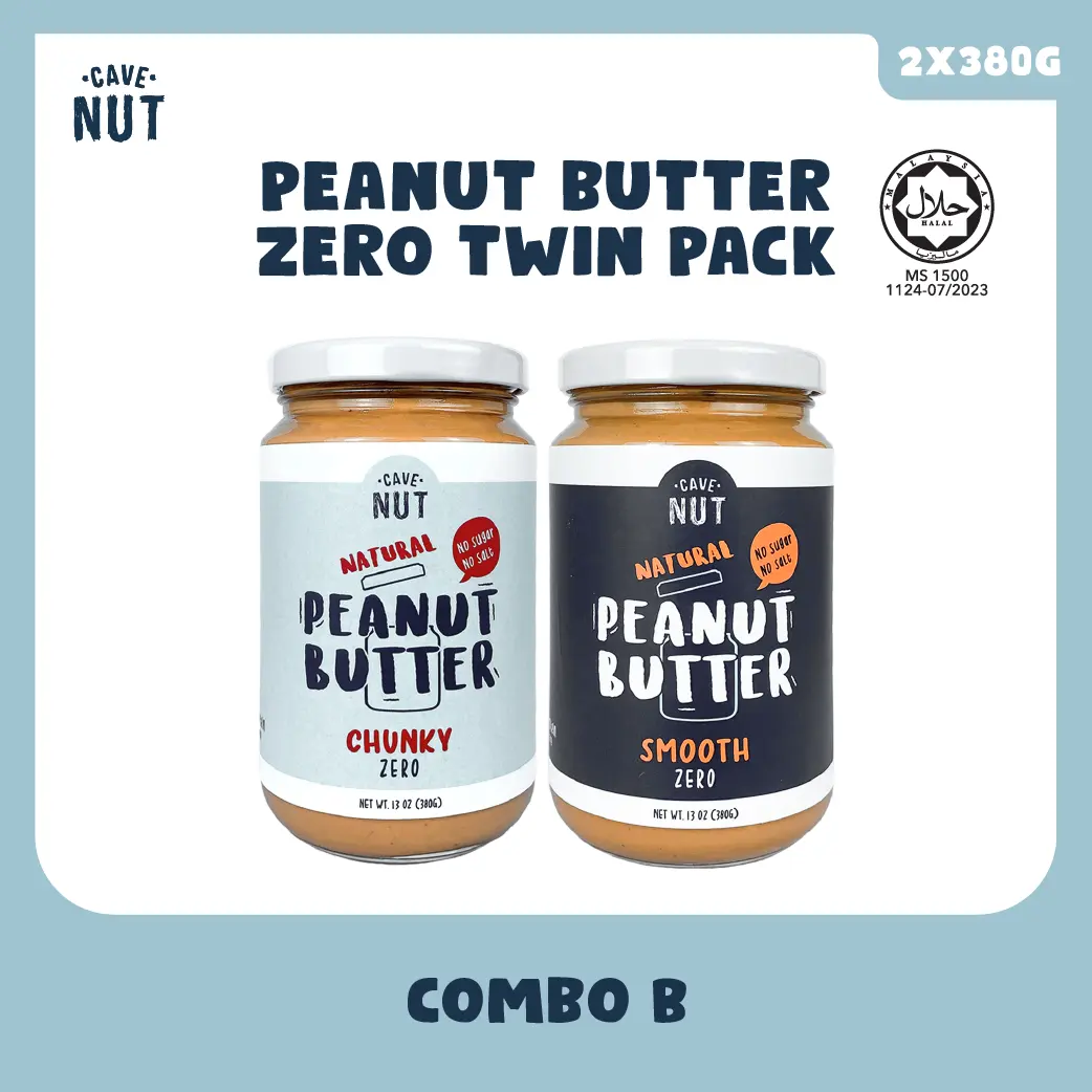 (Combo B) CaveNut Peanut Butter Spread Zero Twin Pack, 380g No Sugar Added (Halal)