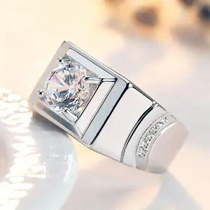 Cincin Pernikahan Mode Emas Perak Pria Cincin Pernikahan Mewah Berlian Imitasi Faux Zirkonia Bulat Mengkilap Berlian Imitasi Berlian Imitasi Berlian Cincin Elegan Aksesori Pribadi Pria Ring