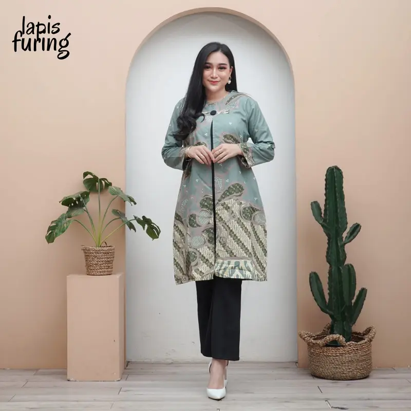 Lakshmi Batik Kemeja Batik Pria Modern Atasan Tunik Wanita Modern Lengan Panjang Motif Ratna Full Furing M sampai 5L Baju Katun Dewasa Celana Pendek 4