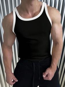 Chaleco sin mangas para hombre de tejido waffle entallado, diseño con cuello alto en bloques de color, ropa casual para exteriores, patrón liso, ajuste cómodo