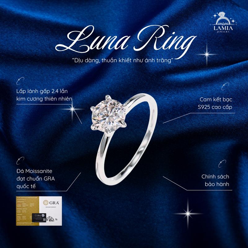 Nhẫn Moissanite LUNA RING - Đá viên tròn 6.5 ly nước D kiểm định GRA chuẩn quốc tế