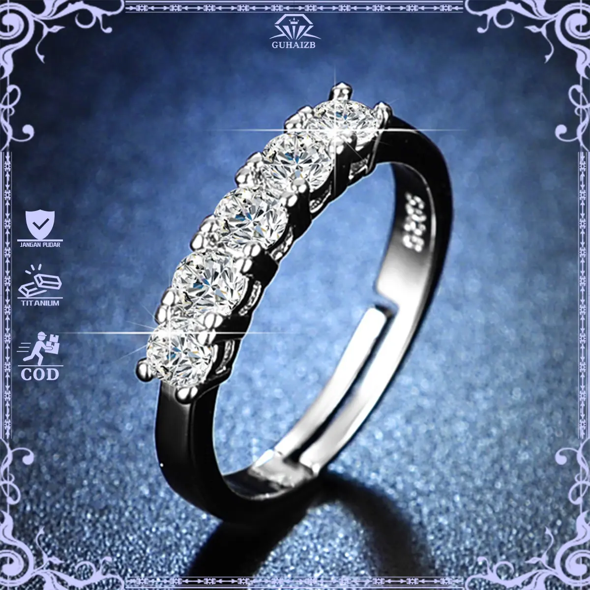 COD cincin gugus lima berlian cincin berlian wanita Y84 Adjustable perhiasan perak hadiah buat cewek