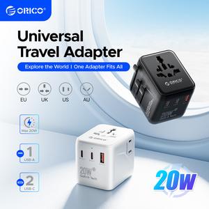 ORICO Penukar Kuasa Perjalanan Universal Pengecas Pelbagai Port PD20W 5-Dalam-1 Penukar Palam Antarabangsa Dengan Antaramuka USB-C Pengecas Dinding Untuk Keperluan Perjalanan Global Sesuai Untuk USA/EU/UK Dan Lebih 200 Negara(UA)