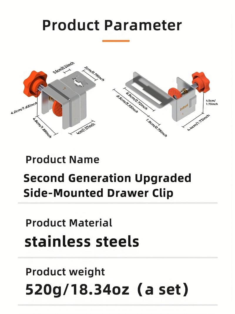 Product Introduction of IMBOT Newly Designed Stainless Steel Side Drawer Clamp Auxiliary Inner and Outer Edges Adjustable Stainless Steel Angle Jacket 90 Degree Right Angle Clamp Double Handle Applied Woodworking Clamp Woodworking Wardrobe Door 7