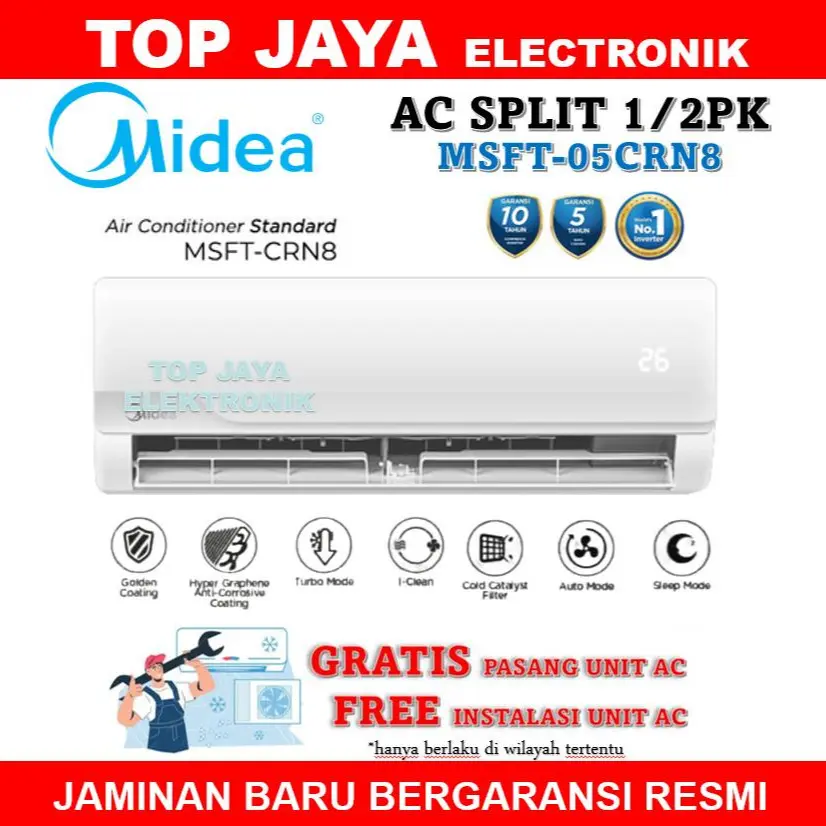 AC MIDEA 1/2 PK/MIDEA AC 1/2 PK BARU BERGARANSI RESMI FREE INSTALASI-GRATIS PASANG