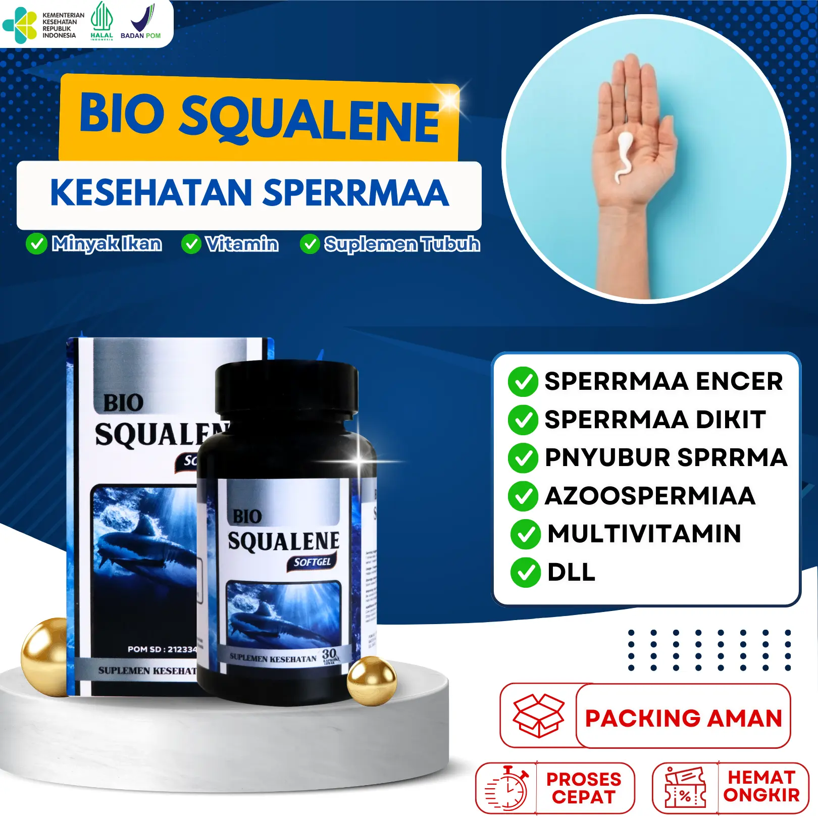BIO SQUALENE ASLI Dari Minyak Hati Ikan Hiu Omega 3 Isi 30 Softgel Kapsul Lunak