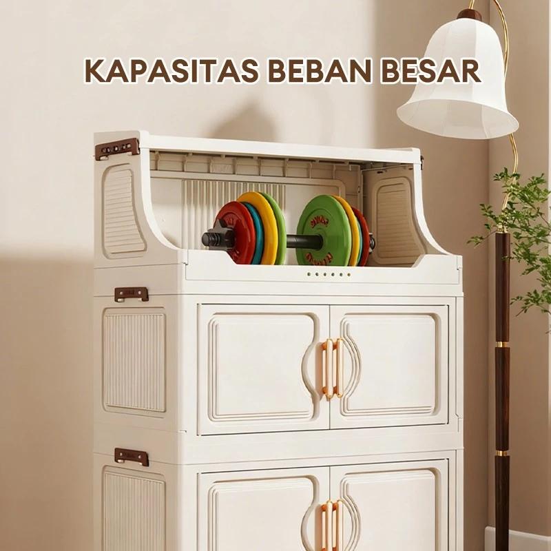 Orderly Home.ID  No-Installation Foldable Storage Cabinet Rak Lipat Plastik & Stainless Steel untuk Makeup Dapur Kamar Tidur Ruang Tamu Organisasi Barang