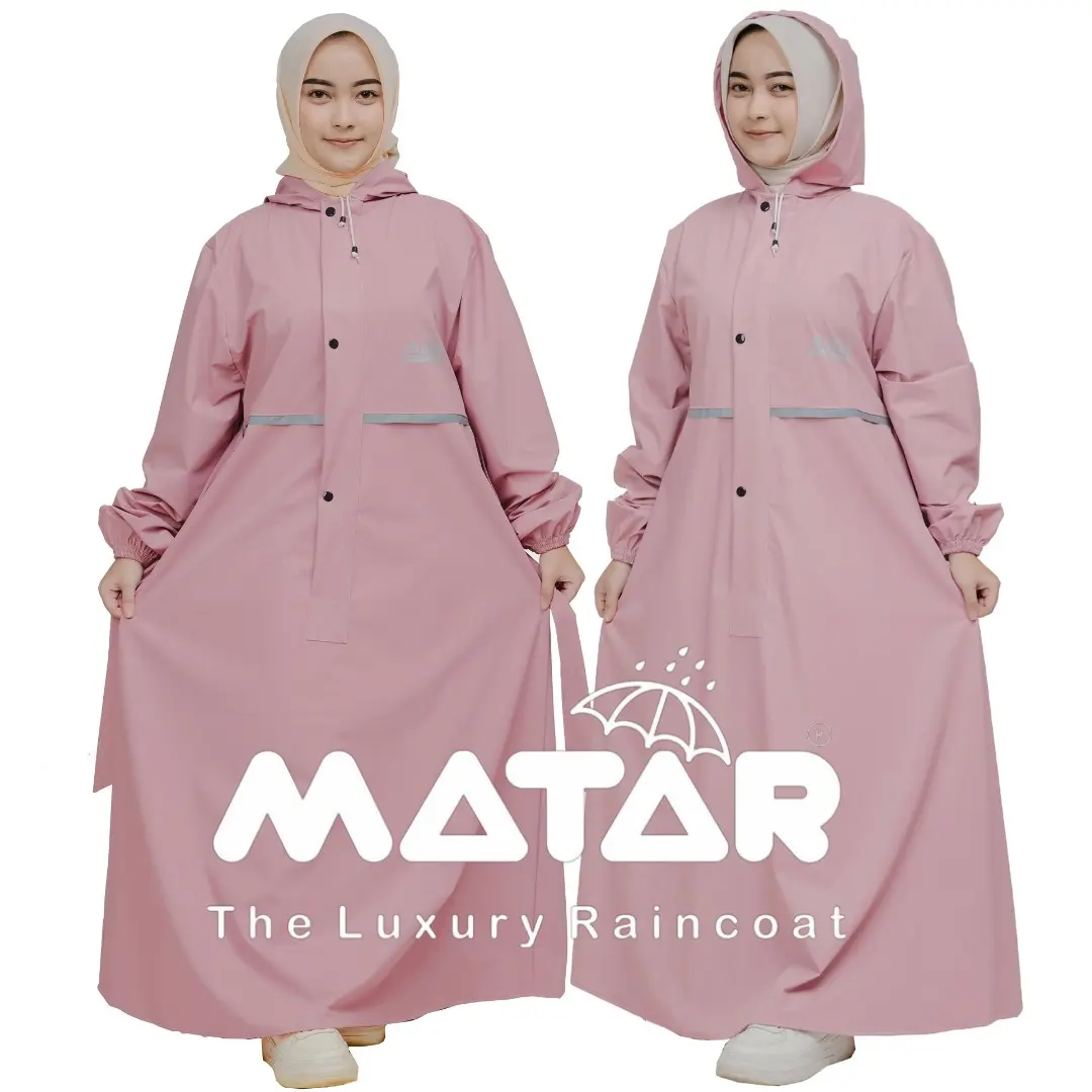 Jas hujan wanita gamis muslimah dewasa jumbo tebal bahan PVC karet tebal elastis dan tahan air raincoat dusty pink Biru Hijau Merah Jas Hujan