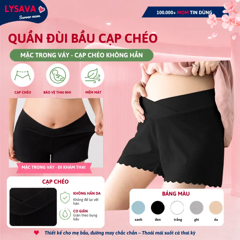 Quần Đùi Bầu LYSAVA Chất Vải Lụa Tăm Mềm Mại Mặc Trong Váy Kín Đáo, QD3