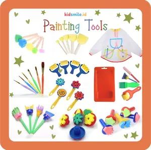 Painting Tools Kidsmile Set Brush Spons Stamp Dot Painting Bulat Finger Paint EVA Sponge Brush Roller Kuas Lukis Apron Lukis Anak
