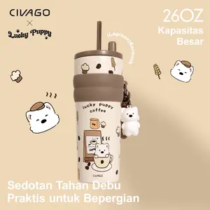 CIVAGOxLucky Puppy   (26oz/780ml)   Botol Tumbler Termos Stainless Steel untuk Kopi Panas dan Dingin dengan Tutup dan Lapisan Keramik