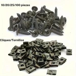 10/20/50/100pcs Clip de fijación metálico en forma de U para automotriz, Base de tuerca autorroscante, Base de tornillo para automotriz, Clip de protección para parachoques y guardabarros interno metálico para automotriz