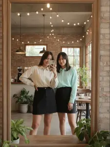 Wispie Girl Boss Fitted Shirt Kemeja Kerja Wanita Fit Garis Stripe Karet Lembut Warna Pink Hijau Biru Krem Bahan Nyaman Size M L XL XXL Panjang 67cm 69cm 71cm