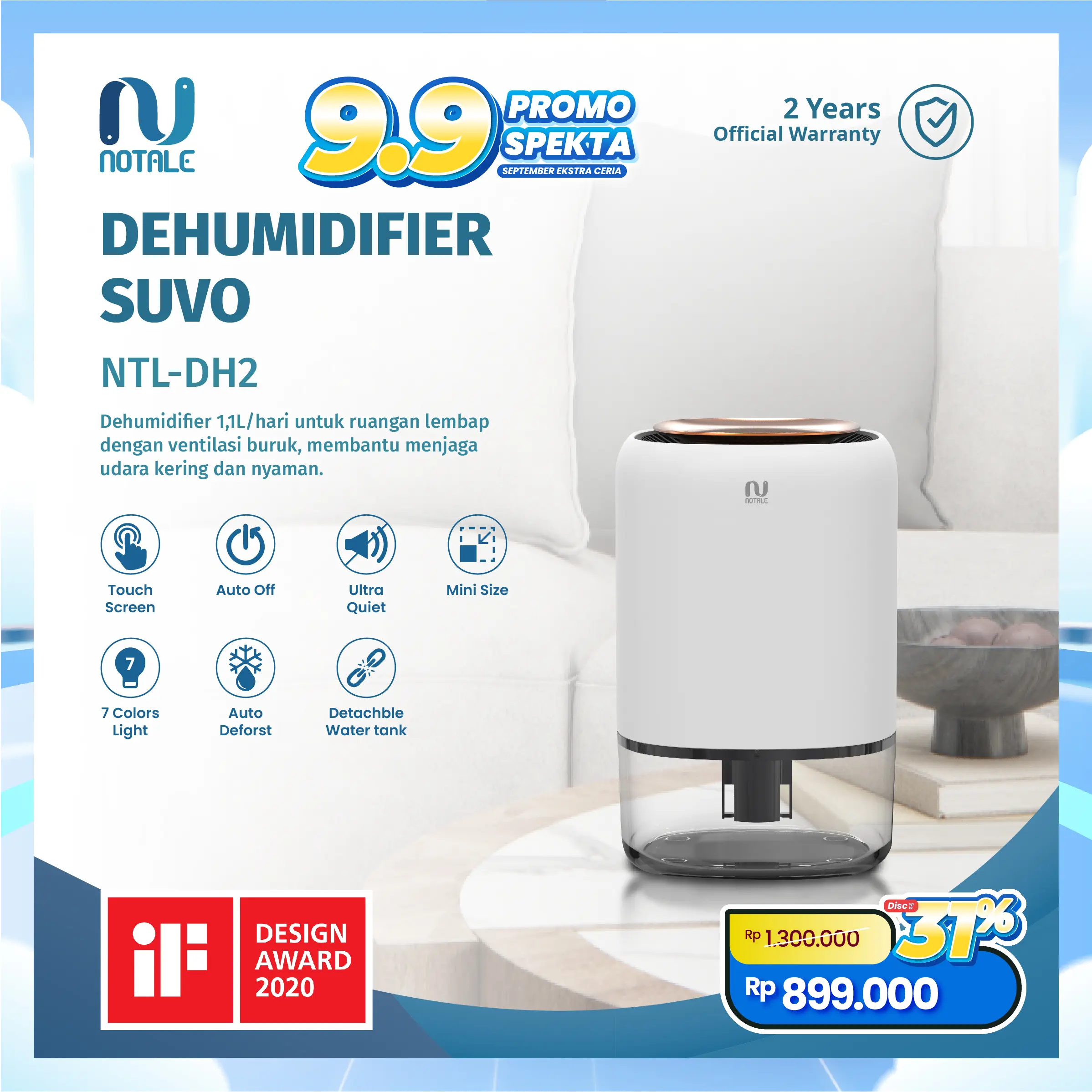 Notale Dehumidifier Suvo Air Dryer Serap kelembapan Humidifier Touch