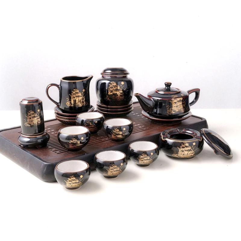 Bộ ấm chén vẽ Vàng,men Hỏa Biến Bát Tràng kèm phụ kiện 