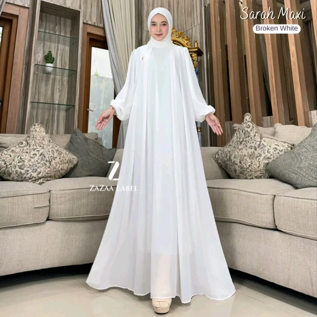 Sarah Maxi Gamis Polos Mewah Cerutty Wanita Remaja Muslimah Kekinian Non Busui Jumbo Karet