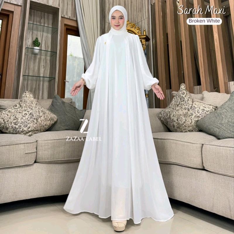 Sarah Maxi Gamis Polos Mewah Cerutty Wanita Remaja Muslimah Kekinian Non Busui Jumbo Karet Pesta 1