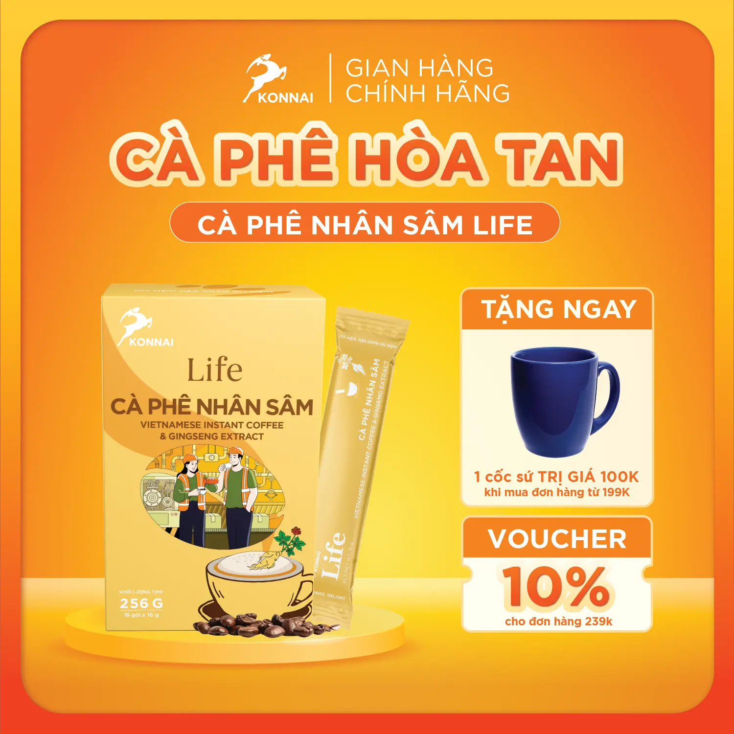 Cà phê hòa tan cafe nhân sâm LIFE Konnai Coffee