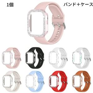2個セット ソフトで快適なシリコン製スポーツウォッチストラップ 調整可能 防水 リスバンド & ブリング ラインストーン装飾 グラマス アンチフォール プロテクターウォッチケース、Apple Watchバンド 38/40/41/42/44/45/46/49mm、Apple WatchシリーズUltra/SE/11/10/9/8/7/6/5/4/3/2/1用