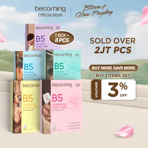 [BUY 7 GET 8] becoming B5 Sheet Mask 25ml with Panthenol | Bundle Isi 8pcs 1 Box | Masker Wajah | Cairan Essence Face Mask | Masker Wajah Melembapkan dan Mencerahkan | Mengencangkan | Menutrisi | Menenangkan | Niacinamide | Witch Hazel | Extract Licorice