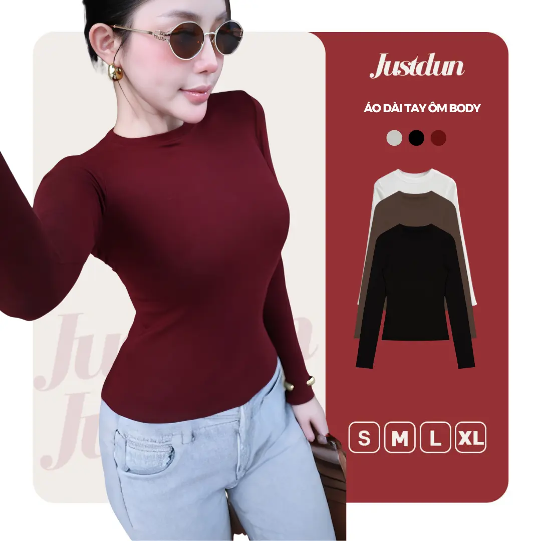 [ XẢ KHO - Độc Quyền Live] Áo Thun Giữ Nhiệt Nữ Dài Tay JUSTDUN A8 Cổ Tròn, Cotton Mịn Dày Dặn, Siêu Co Giãn Mềm Mại, Tôn Dáng Giữ Nhiệt