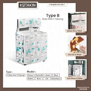 Cover Mesin Cuci Bukaan Atas 2 Tabung Pelindung Mesin Cuci Bahan Tebal PEVA PREMIUM Merk KOTAKIN
