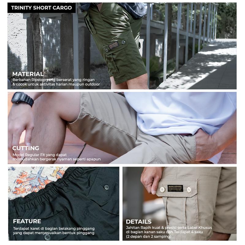 Product Introduction of BAPIN Celana Cargo Pendek Trinity Pinggang Karet - Short Cargo Pants Old Grey 24