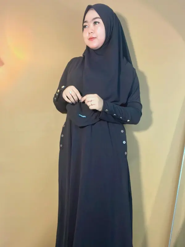 Cahaya Gallery  - Keyra Dress Batwing Button Knit Premium - Maxi Dress Kekinian Muslim Panjang Dewasa Wanita Kondangan Casual Hitam Gamis Pesta Remaja Mewah Lebaran 1