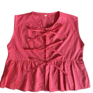 Nara Blouse Anak Perempuan Tanpa Lengan Aksen Pita Cantik/ Atasan Anak Perempuan Motif Polos Fashion Trendy