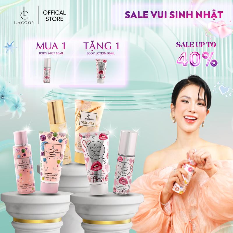 [Trợ giá] LACOON Body Mist Xịt Thơm Khử Mùi Toàn Thân Nam Nữ Hương Nước Hoa Tặng Kèm Body Lotion Dưỡng Da Sáng Mịn - Lưu hương tới 6H