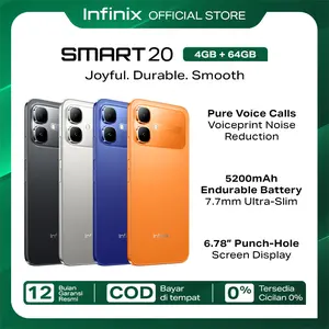[New Launch] Infinix Smart 20 4/64GB - Up to 8GB Extended RAM - Mediatek Helio G81 - 6.78” - 8MP - 5200 mAh - IP64