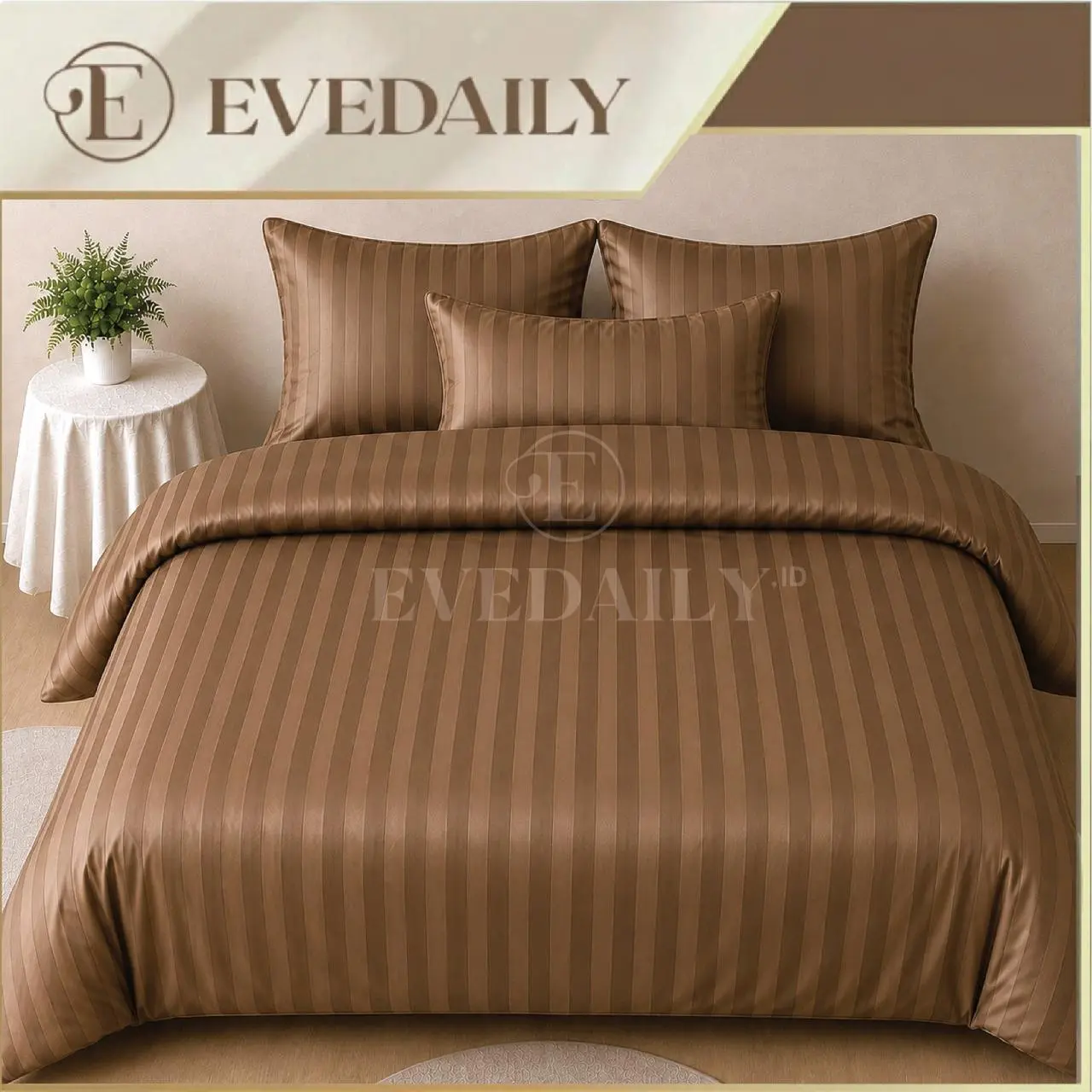 Bed Cover Set Tencel Hotel - Caramel - Coklat Milo - Lux - Garis - Cowo - Cewe - Dewasa - Emboss - Embos - Bedkaper - Evedaily