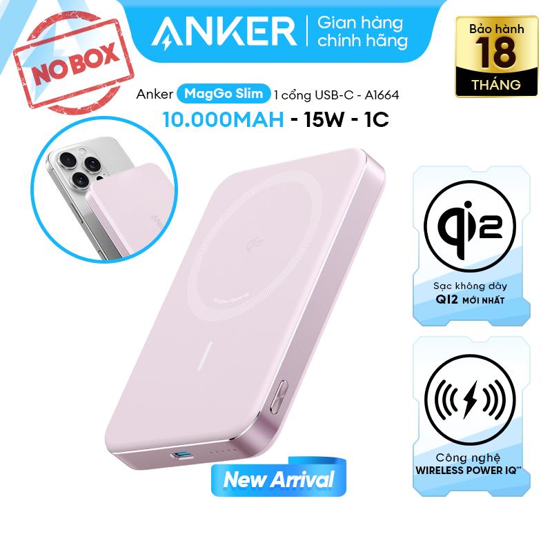   NO BOX  Sạc Dự Phòng Từ Tính Anker MagGo 10.00mAh | Đạt chuẩn sạc nhanh không dây 15W Qi2 | Siêu mỏng nhẹ | Dành cho iPhone 12 13 14 15 16 17 series - A1664 